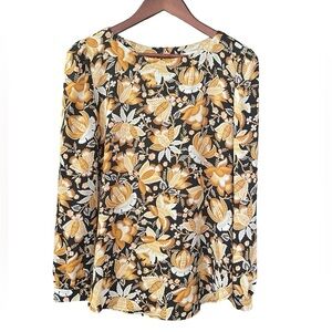 LOFT Botanical Leaf Print Blouse | Neutral Floral | Like New